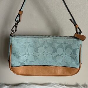 Vintage Coach Y2K Sky Blue and Tan Shoulder Bag